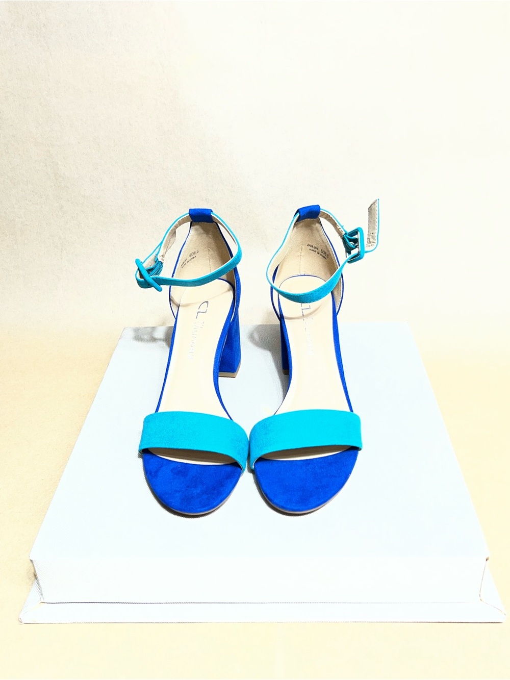 Chinese Laundry Two-Tone Blue Turquoise Ankle Strap Block Heels